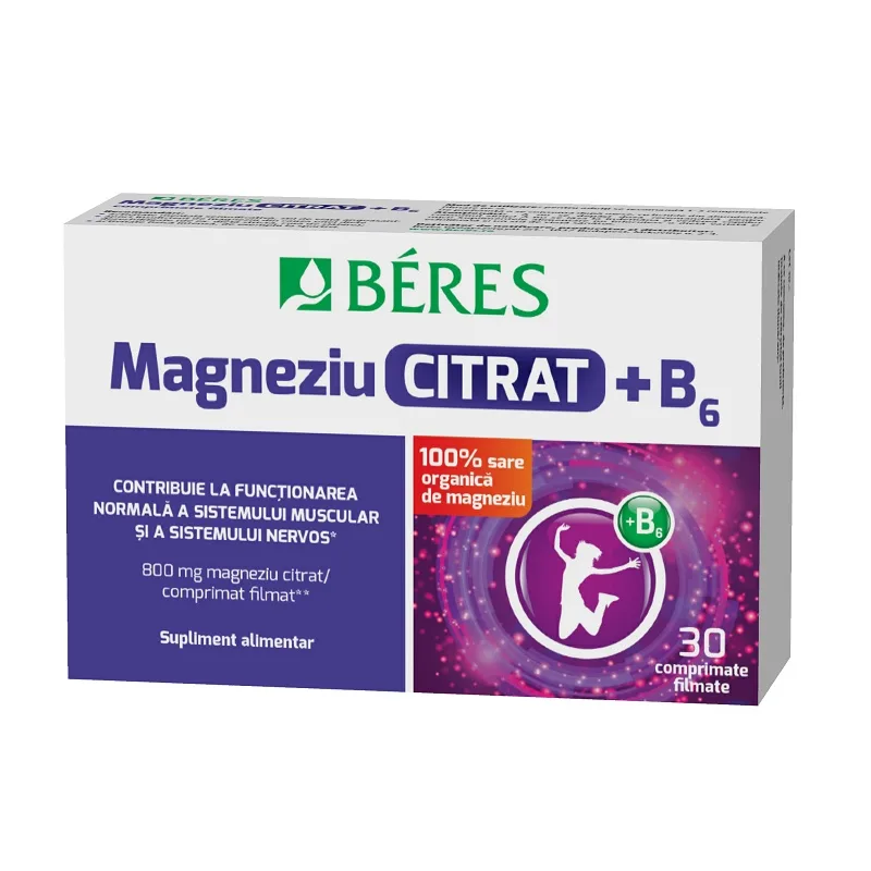 Beres Magneziu Citrat + B6, 30 comprimate filmate — preț și oferte