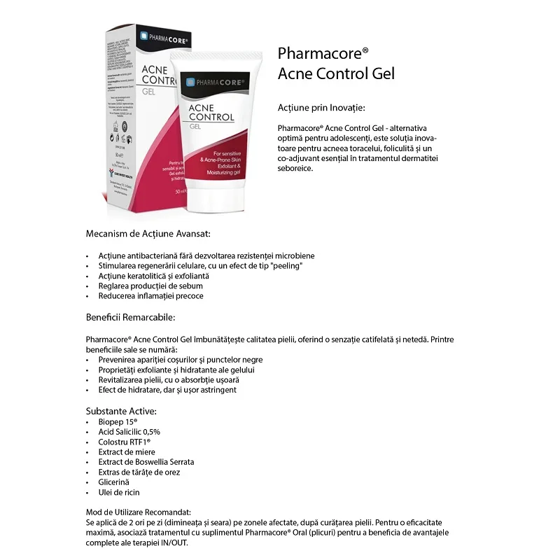 Pharmacore Acne Control Gel, 50 ml — preț și oferte