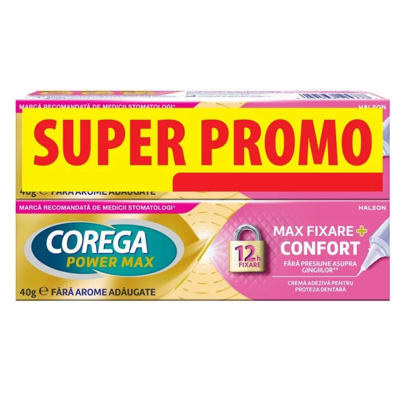 Corega Max Fixare + Confort Cremă Adezivă pentru Proteză Dentară, Pachet 2 x 40 g — preț și oferte