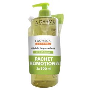 A-Derma Exomega Control Pachet Ulei de Duș Emolient 500 ml + Rezervă Eco-Refill 500 ml