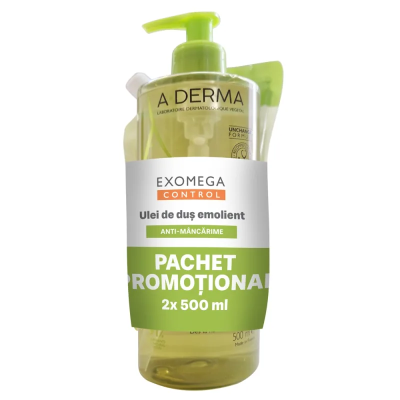 A-Derma Exomega Control Pachet Ulei de Duș Emolient 500 ml + Rezervă Eco-Refill 500 ml — preț și oferte