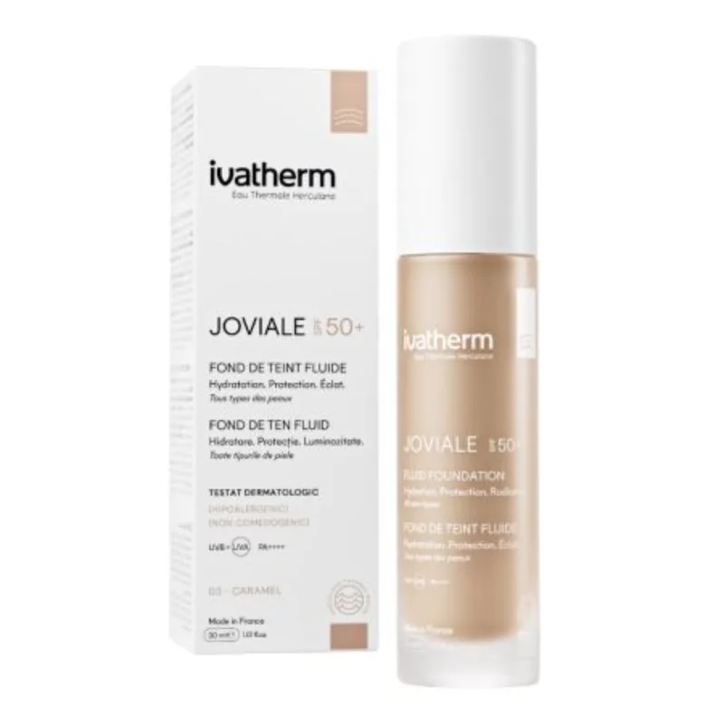 Fond de ten fluid cu SPF50+ Joviale, 03 Caramel, 30 ml, Ivatherm — preț și oferte