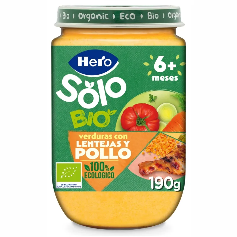 Hero Baby Solo Meniu Bio de Legume, Orez, Carne de Pui și Linte, de la 6 luni, 190 g — preț și oferte