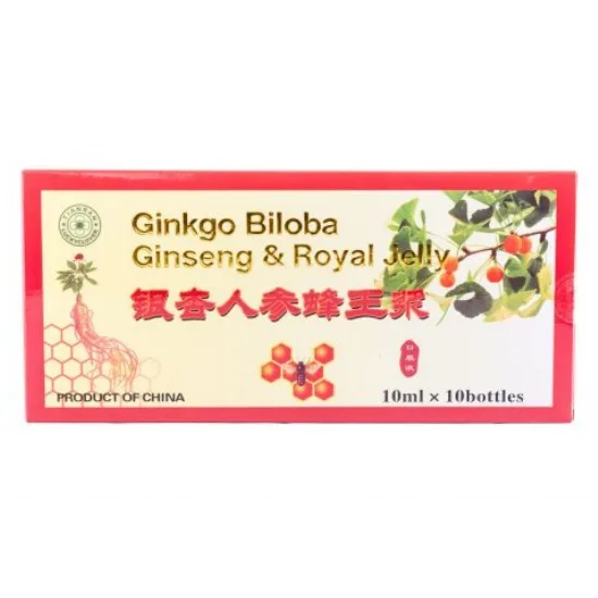 Sanye Ginkgo Biloba, Ginseng și Royal Jelly, 10 fiole x 10 ml — preț și oferte