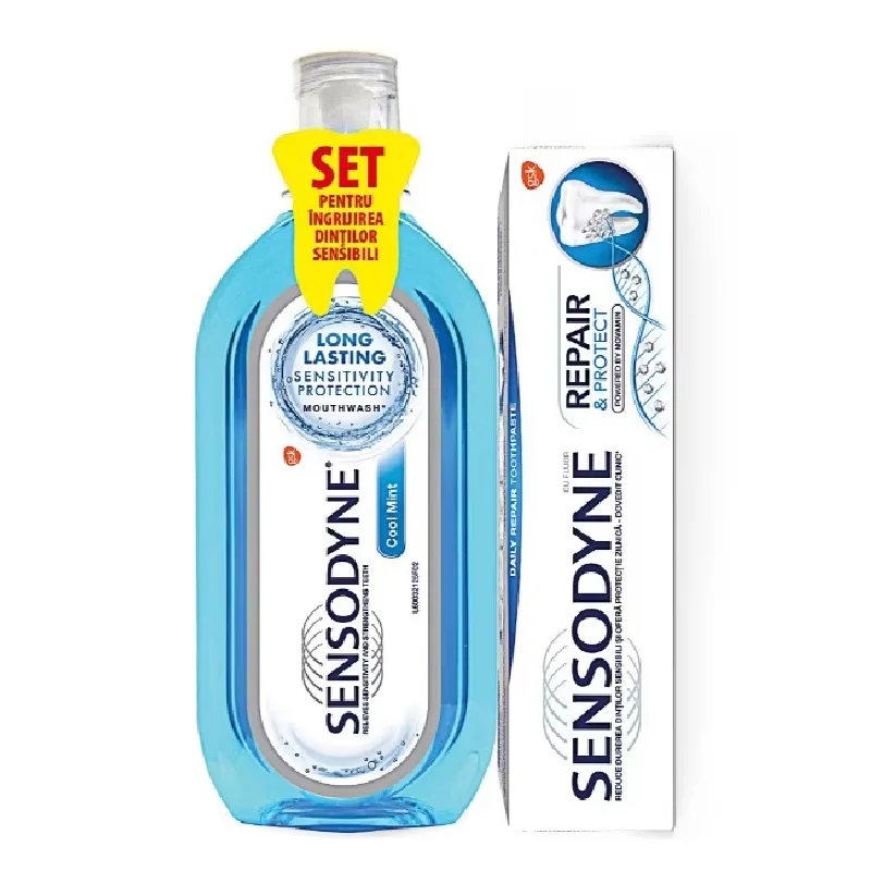 Pachet Pasta de dinti Repair & Protect 75ml + Apa de gura Cool Mint 500ml, Sensodyne — preț și oferte