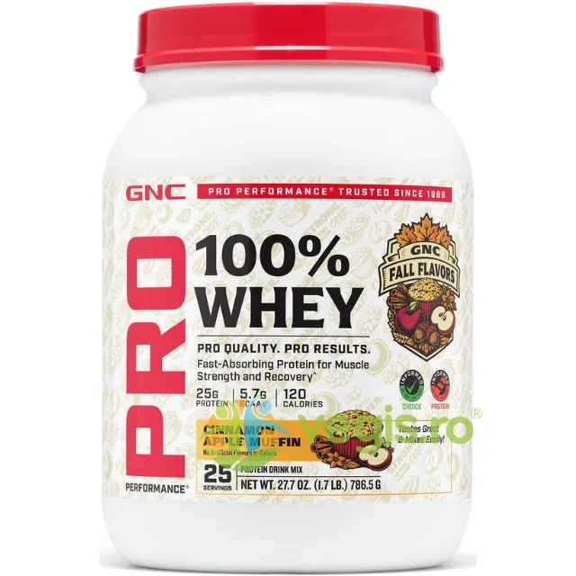 Proteina din Zer cu Aroma de Briosa cu Mere si Scortisoara, Testata Antidoping, Pro Performance 786.5g GNC — preț și oferte