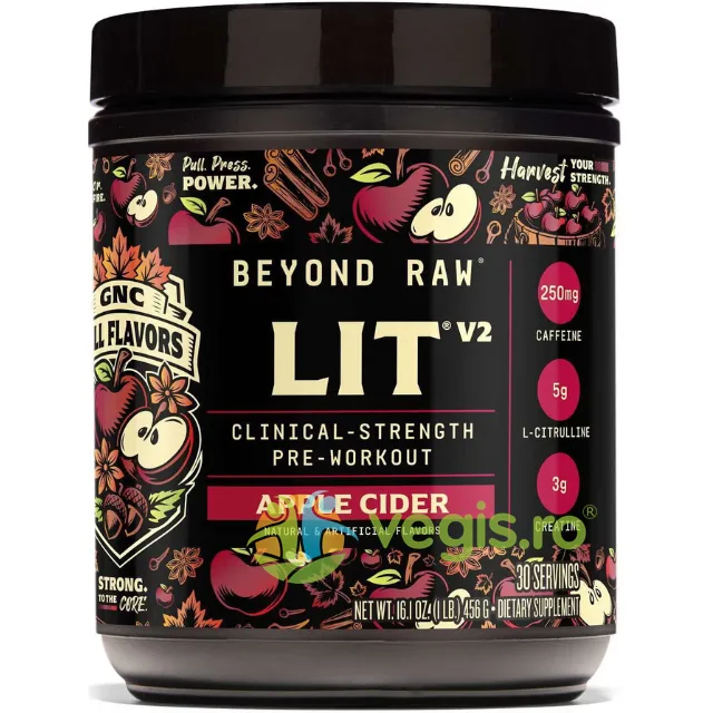 Pre-Workout cu Aroma de Cidru de Mere Lit V2 Beyond Raw 456g GNC — preț și oferte