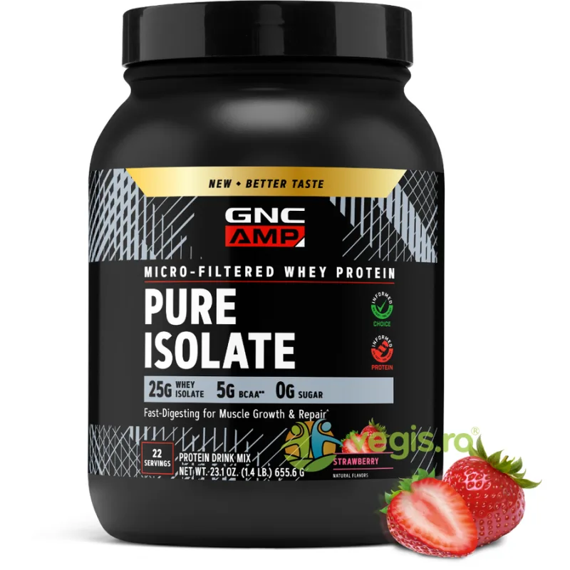 Proteina Izolata din Zer cu Aroma de Capsuni AMP Pure 655.6g GNC — preț și oferte