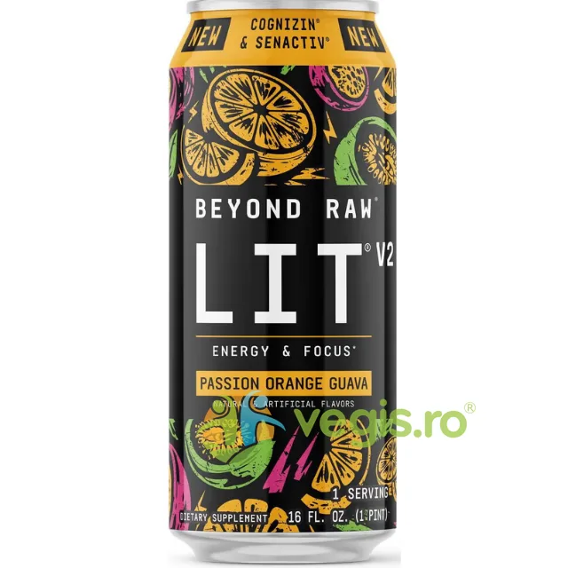 Bautura Pre-Workout Rtd Lit V2 Beyond Raw Passion Orange Guava 473ml GNC — preț și oferte