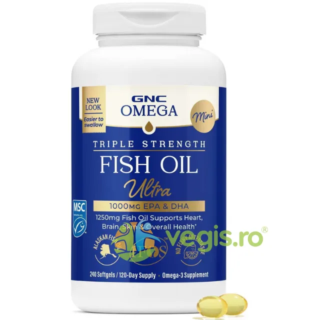 Ulei de Peste 1000mg Omega-3 EPA si DHA, Triple Strength Fish Oil Mini 240cps GNC — preț și oferte