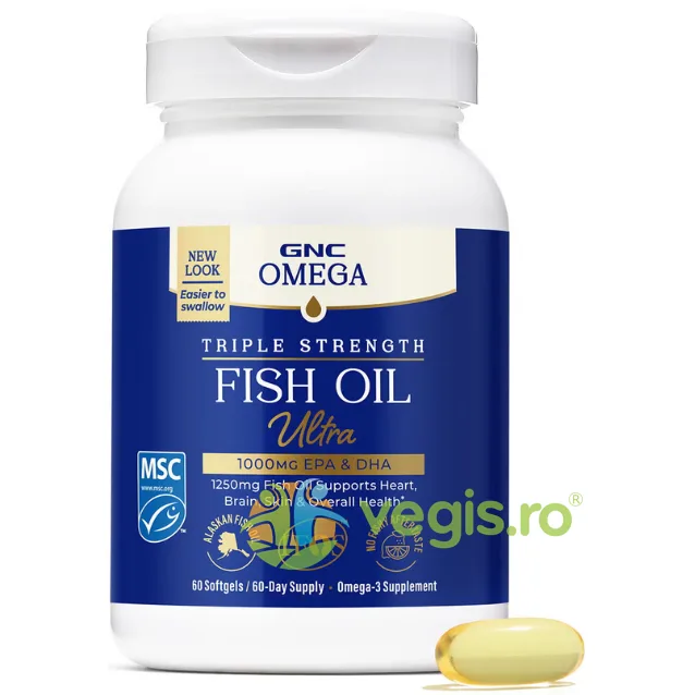 Ulei de Peste 1000mg Omega-3 EPa Si DHA, Triple Strength Fish Oil 60cps GNC — preț și oferte