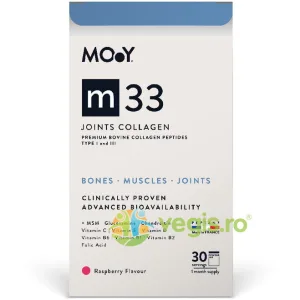 Colagen Hidrolizat Bovin Premium pentru Articulatii m33 Pro cu Aroma de Zmeura 390g
