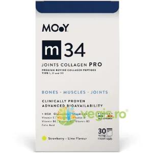 Colagen Hidrolizat Bovin Premium pentru Articulatii m34 Pro cu Aroma de Capsuni si Lime 390g