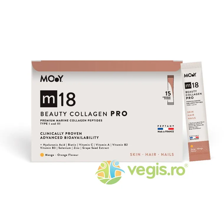 Beauty Collagen Hidrolizat Pro m18 cu Aroma de Mango si Portocale 15 plicuri — preț și oferte