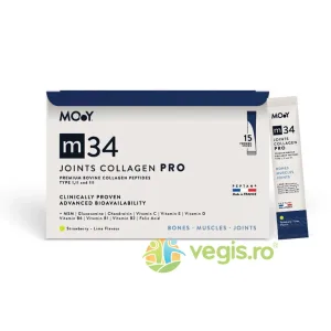 Colagen Hidrolizat Bovin Premium pentru Articulatii m34 Pro cu Aroma de Capsuni si Lime 15 plicuri