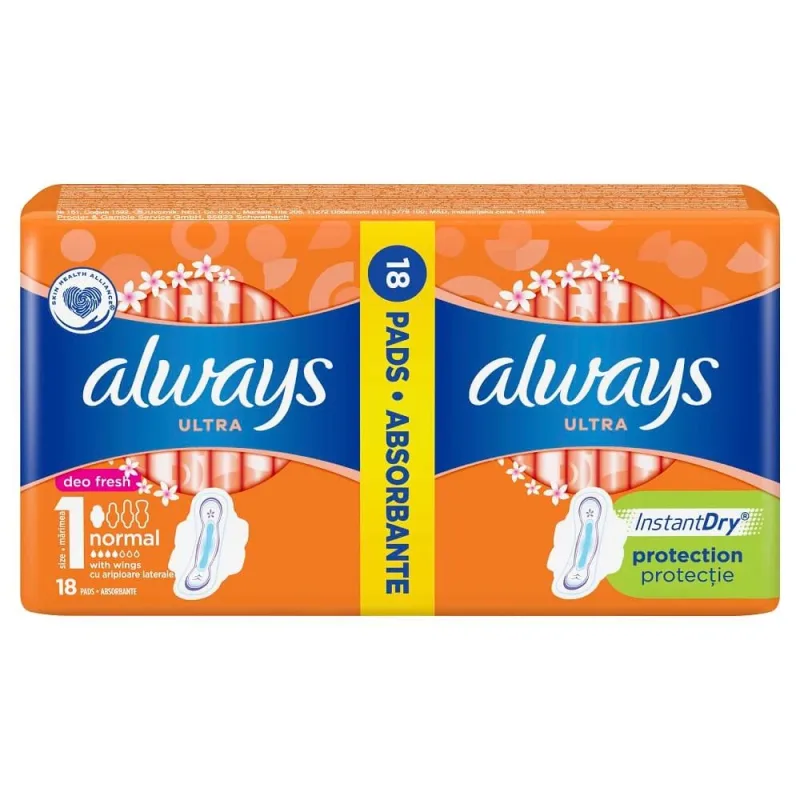 Absorbante Always Ultra Normal Deo Fresh, 18 bucăți, P&G — preț și oferte