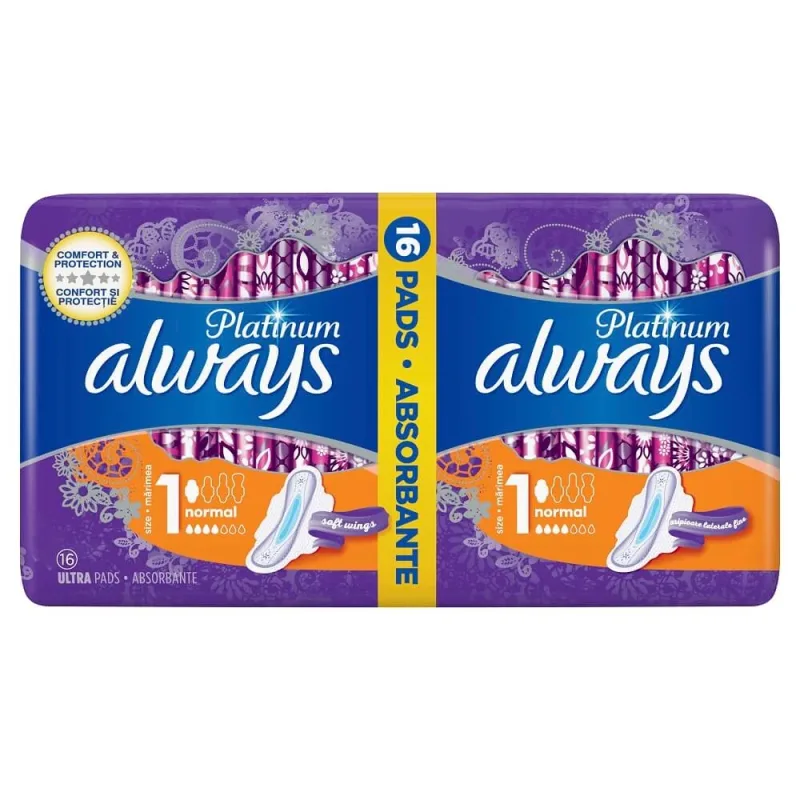Absorbante Always Platinum Ultra Normal, 16 bucati, P&G — preț și oferte
