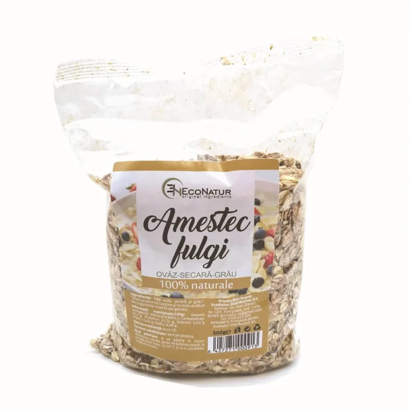 Amestec fulgi ovăz, secară și grâu, 500g, EcoNatur — preț și oferte