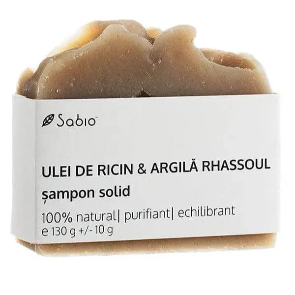 Șampon natural solid cu ulei de ricin și argilă rhassoul, 130 g, Sabio — preț și oferte
