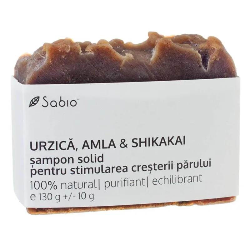 Șampon solid pentru stimularea creșterii părului cu urzica, amla și shikakai, 130 g, Sabio — preț și oferte