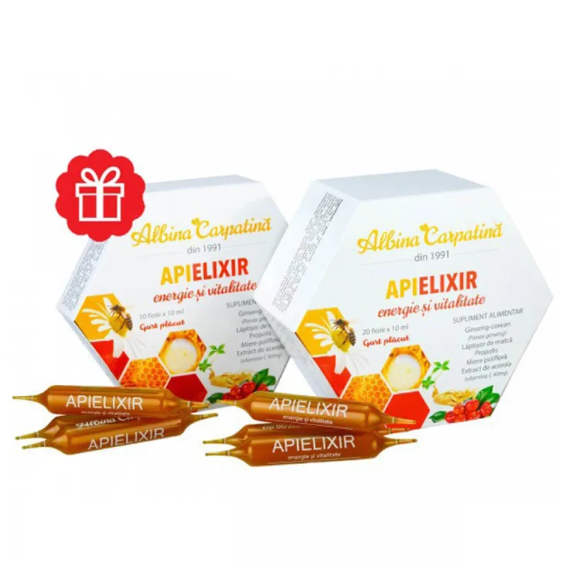 Apielixir energie și vitalitate 10 ml, 20 + 10 fiole, Apicola Pastoral Albina Carpatina — preț și oferte