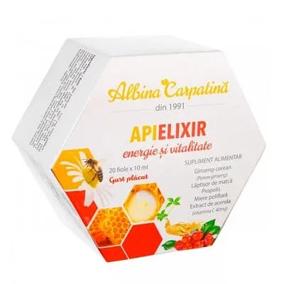 Apielixir energie si vitalitate , 20 fiole x 10 ml, Apicola Pastoral Albina Carpatina — preț și oferte