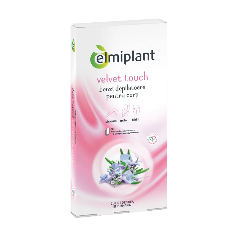 Benzi depilatoare pentru corp Velvet touch, 12 benzi + 2 servetele, Elmiplant — preț și oferte