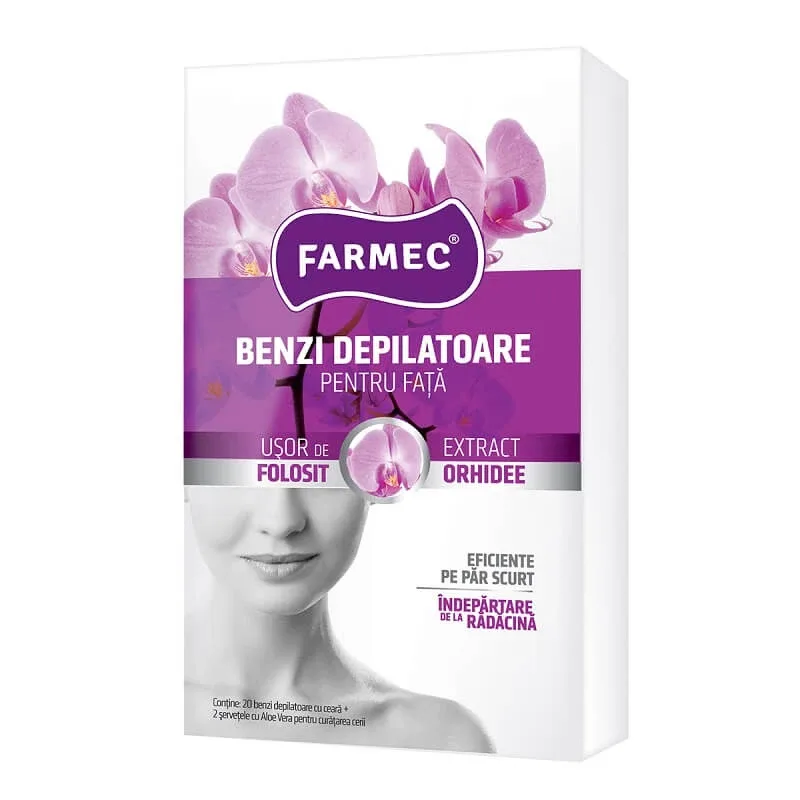 Benzi depilatoare pentru fata cu extract de orhidee, 20 bucati, Farmec — preț și oferte
