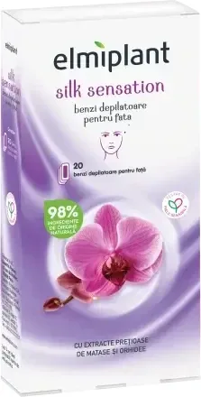 Benzile depilatoare pentru față cu ulei de mătase și orhidee Silk Sensation, 20 benzi   2 șervetele, Elmiplant