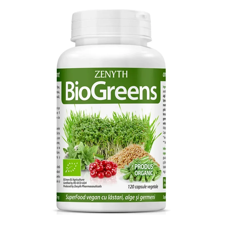 BioGreens SuperFood Organic cu germeni, alge și lăstari, 120 capsule, Zenyth — preț și oferte