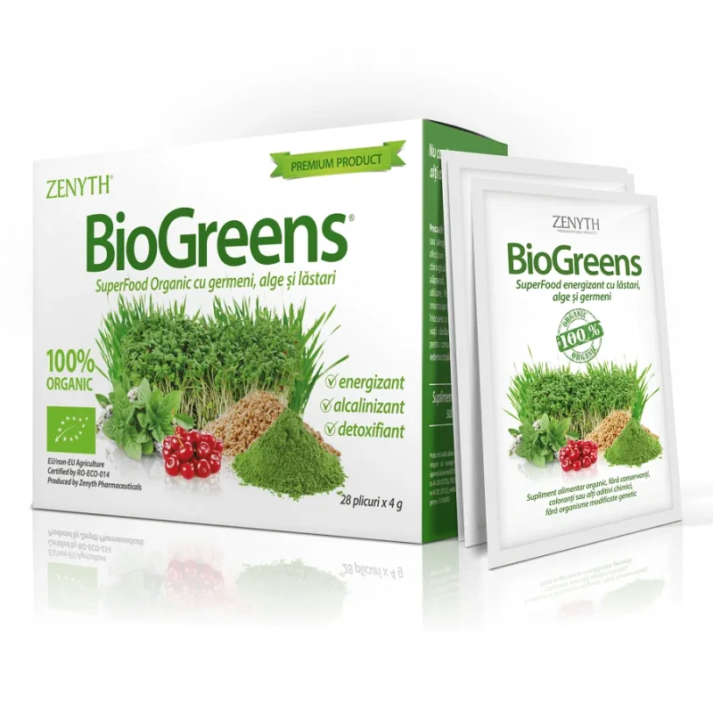 BioGreens SuperFood Organic cu germeni, alge și lăstari, 28 plicuri, Zenyth — preț și oferte