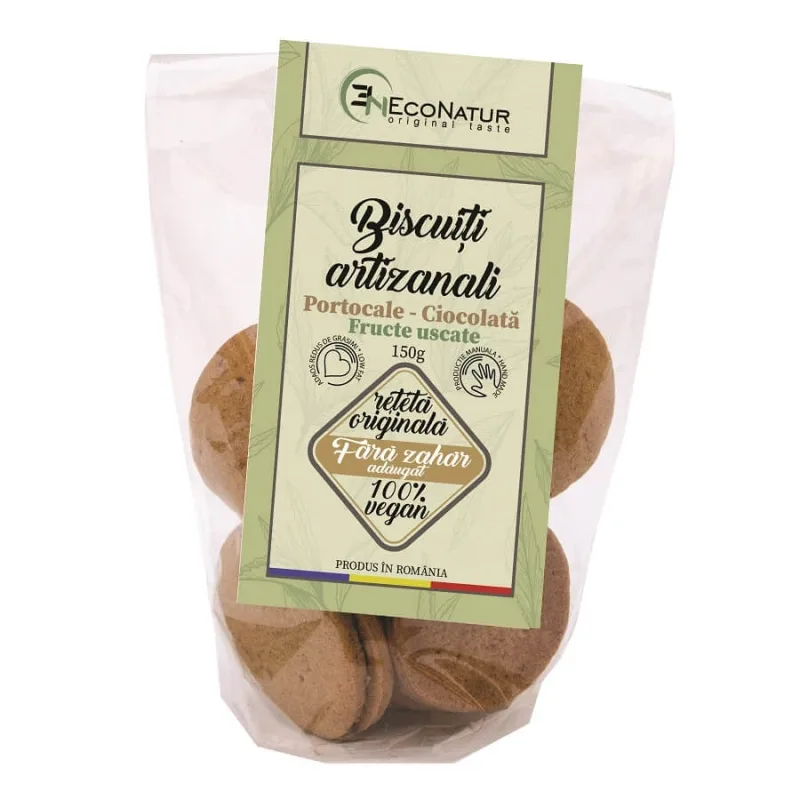 Biscuiti artizanali cu portocale si ciocolata, 150 g, Econatur — preț și oferte