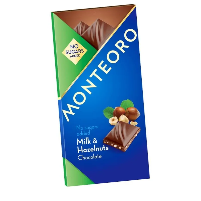 Ciocolata cu lapte si alune fara zahar adaugat Monteoro, 90 g, Sly Nutritia SLY NUTRICIA — preț și oferte
