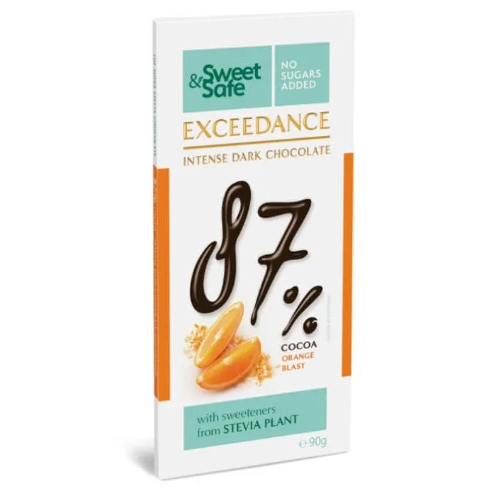 Ciocolata neagra 87% cu portocale Sweet & Safe, 90 g, Sly Nutritia SLY NUTRICIA — preț și oferte