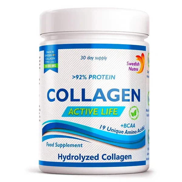 Colagen Hidrolizat Pulbere Tip 1, 2 și 3 Active Life cu 10.000 mg, 300 g, Swedish Nutra — preț și oferte