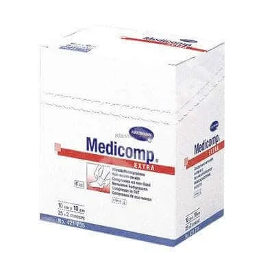 Comprese extra absorbante din material nețesut Medicomp Extra, 10x10 cm (421735), 25 bucăți, Hartmann — preț și oferte