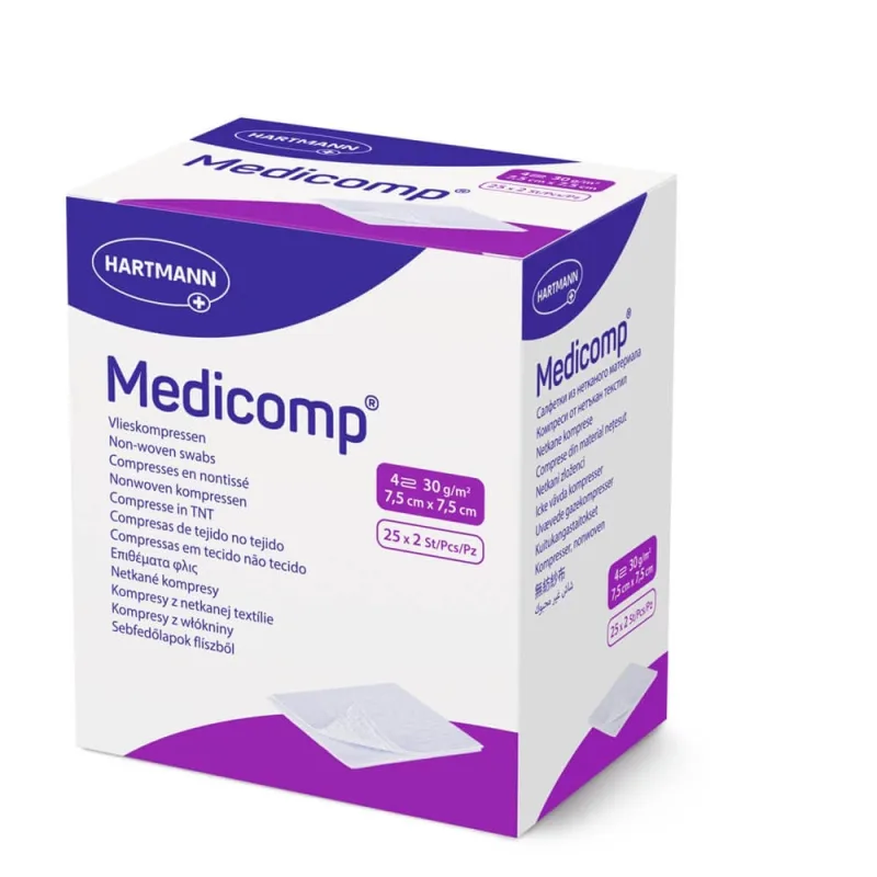 Comprese sterile Medicomp Extra, 7,5 x 7,5 cm, 25 bucăți, Hartmann — preț și oferte