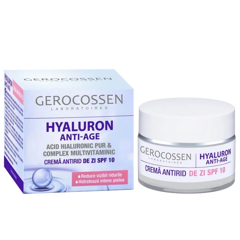 Crema antirid de zi cu acid hialuronic pur SPF10 Hyaluron, 50 ml, Gerocossen — preț și oferte
