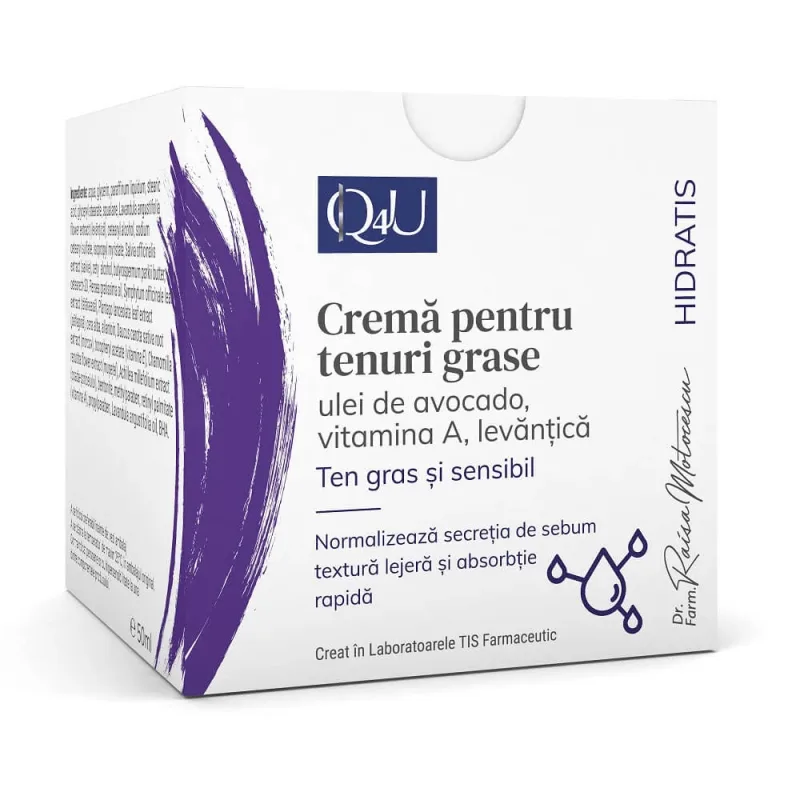 Cremă pentru tenuri grase Hidratis Q4U, 50 ml, Tis Farmaceutic — preț și oferte