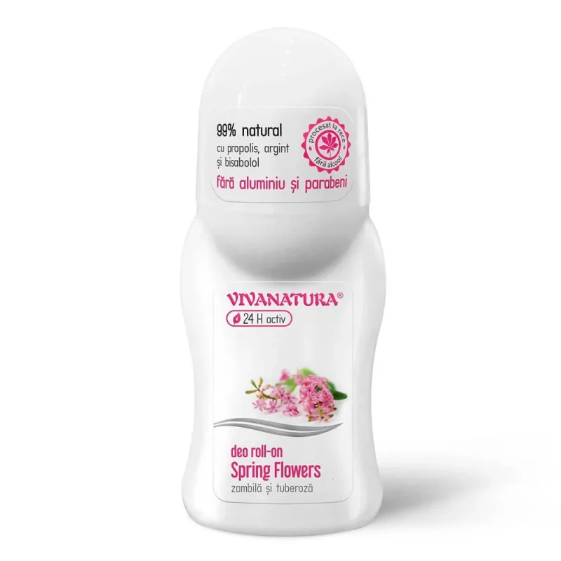 Deo roll-on Spring Flowers cu zambila si tuberoza, 50 ml, Vivanatura — preț și oferte