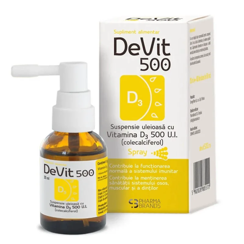 DeVit 500 Suspensie uleioasă cu Vitamina D3 500 U.I. SPRAY, 20 ml, Pharma Brands — preț și oferte