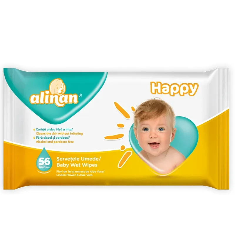 Șervețele umede Alinan Happy, 56 bucăți, Fiterman Pharma — preț și oferte