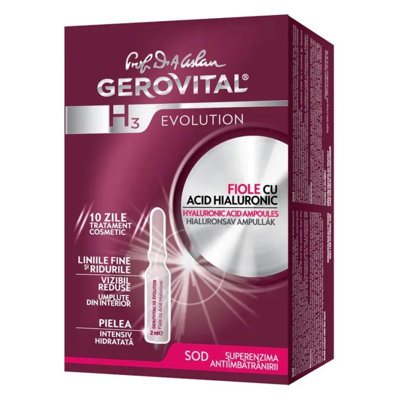 Fiole Gerovital H3 Evolution 5% Acid Hialuronic, 10 x 2 ml, Farmec — preț și oferte