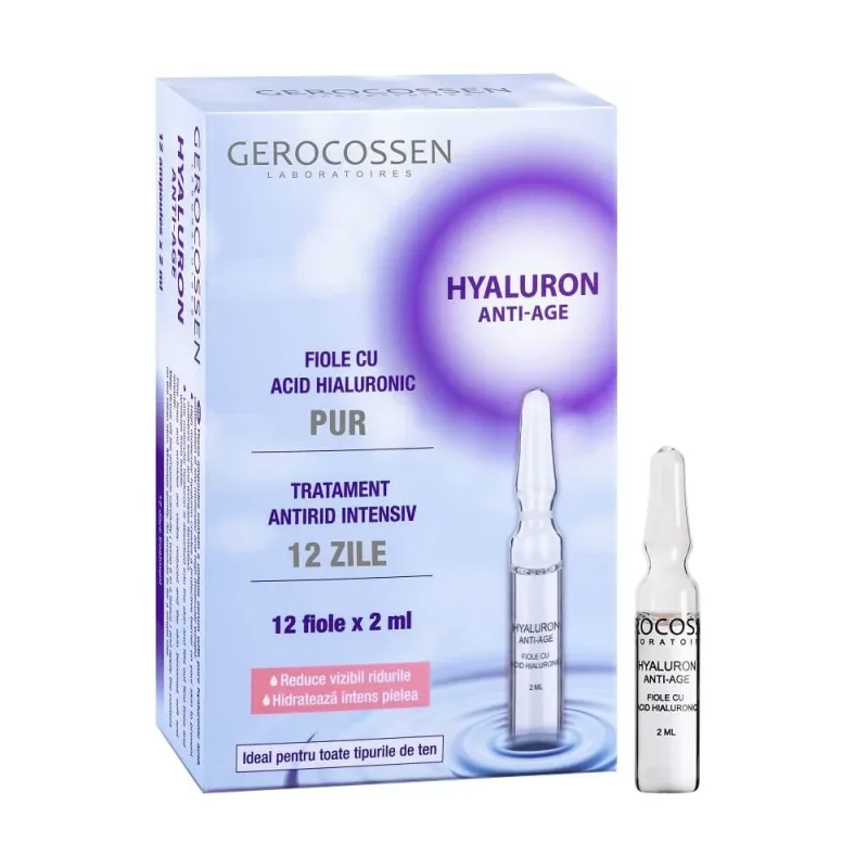 Fiole Hyaluron cu acid hialuronic pur, 12 fiole x 2 ml, Gerocossen — preț și oferte
