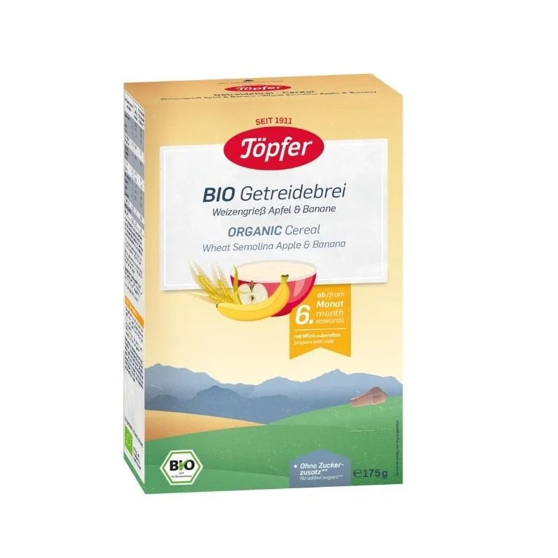Cereale cu gris de grau, mere si banane +6 luni, 175 g, Topfer — preț și oferte