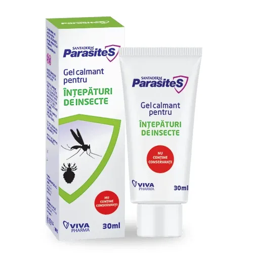 Gel calmant pentru intepaturi de insecte Parasites Santaderm, 30 ml, Viva Pharma — preț și oferte