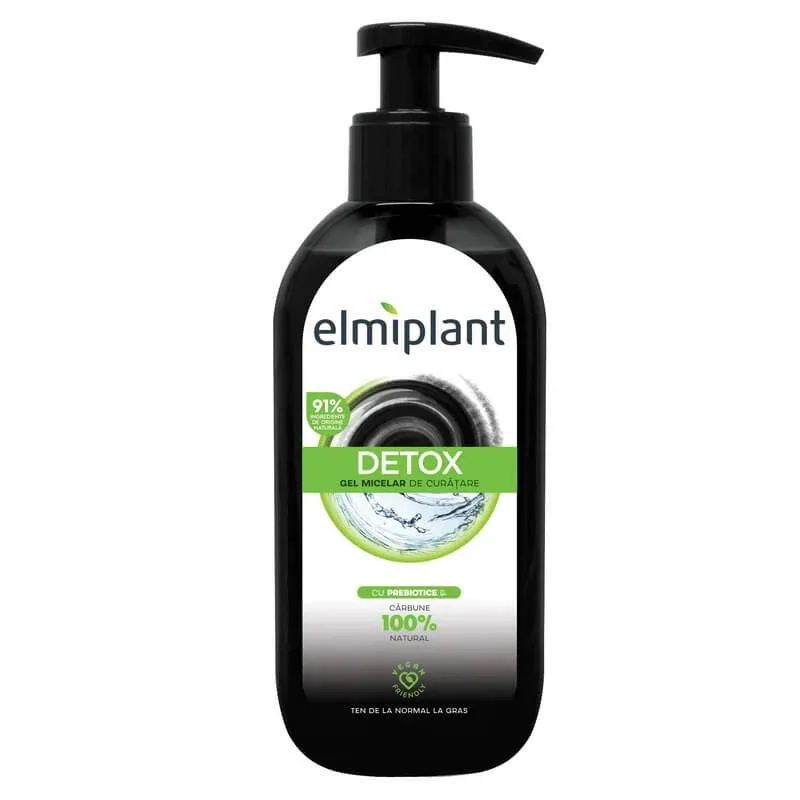 Gel micelar de curatare cu carbune pentru ten normal-gras Detox, 200 ml, Elmiplant — preț și oferte