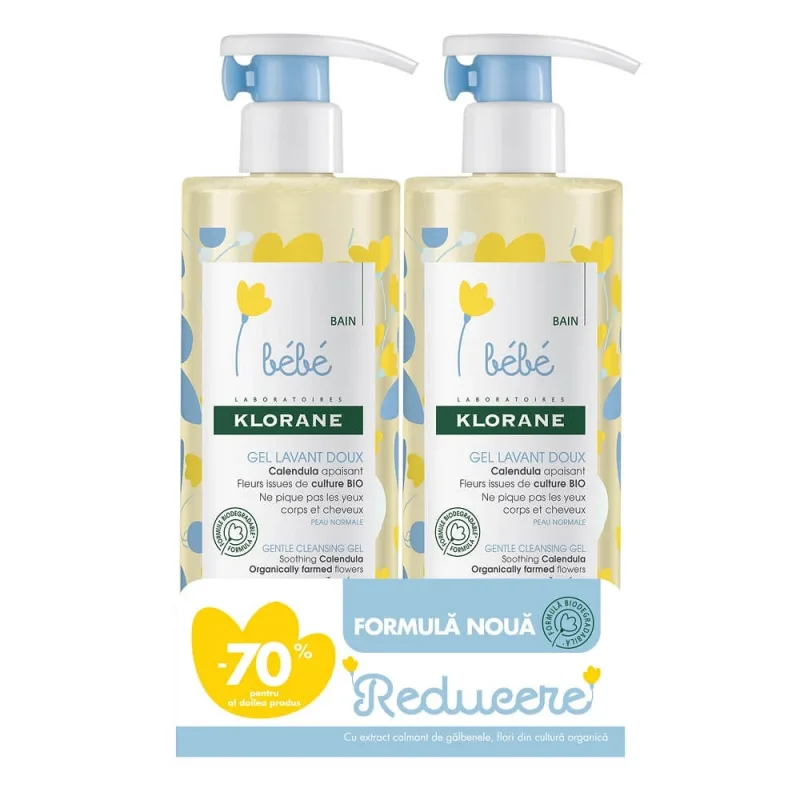Pachet gel spumant delicat pentru copii corp și păr, 500 ml + 500 ml, Klorane Bebe — preț și oferte
