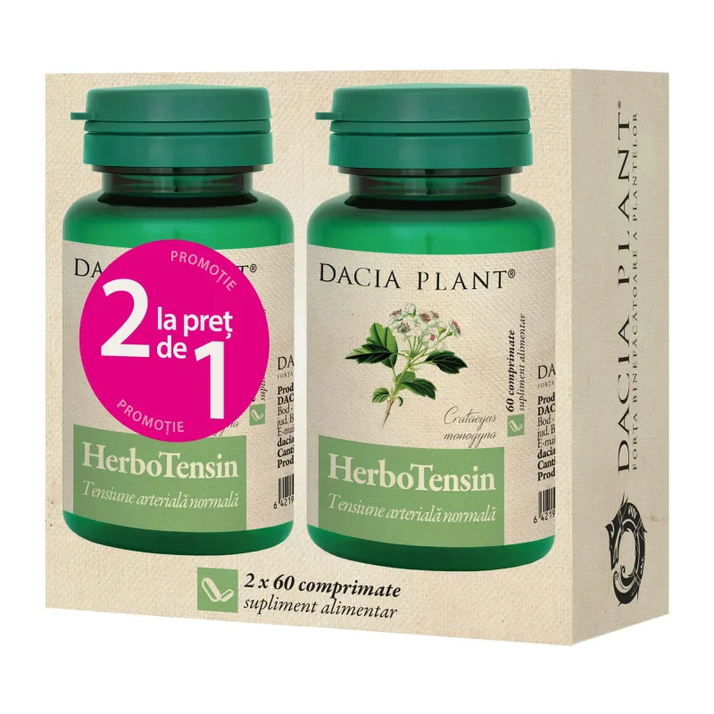 HerboTensin (Reglator al Tensiunii), 60 + 60 comprimate (2 la preț de 1), Dacia Plant — preț și oferte