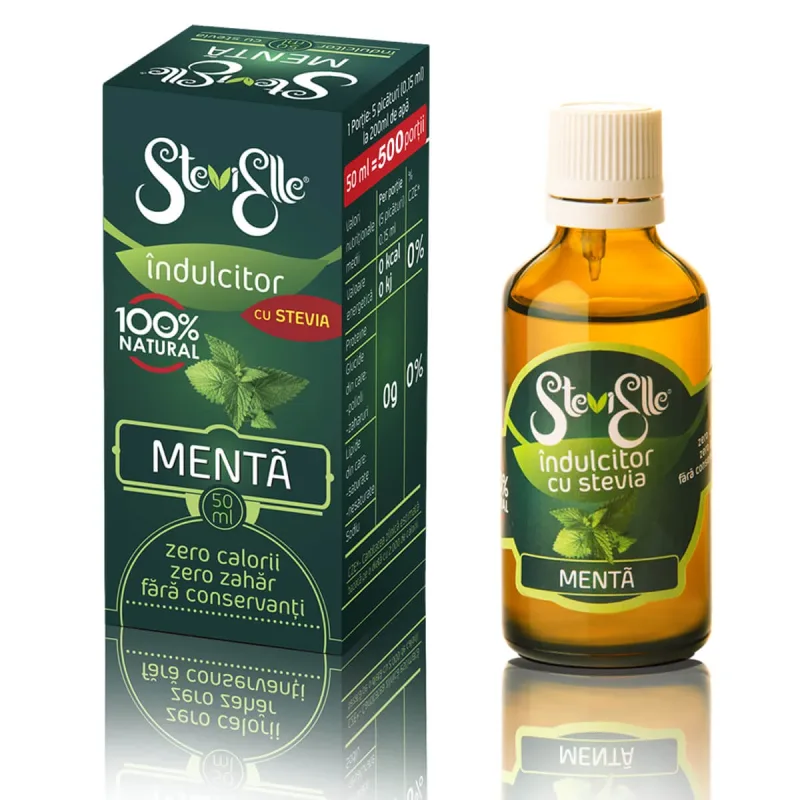 Îndulcitor lichid cu stevia și aroma de mentă Stevielle, 50 ml, Hermes Natural — preț și oferte